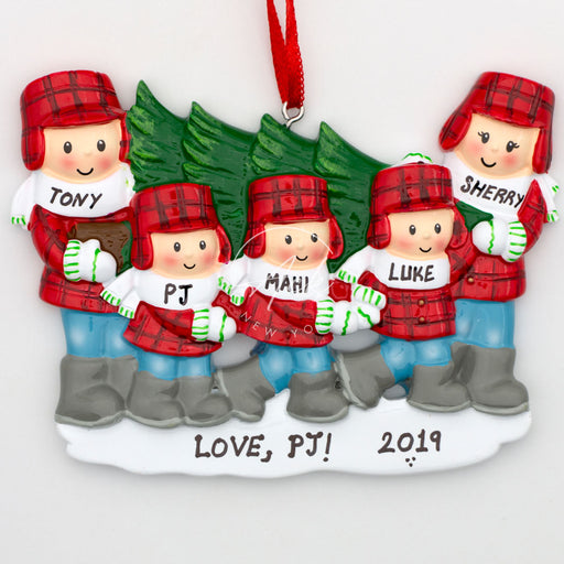 Carrying Tree Family of 5 Personalized Christmas Ornament