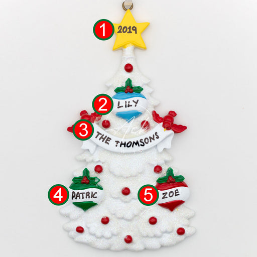 White Christmas Tree Family of 3 Personalized Christmas Ornament