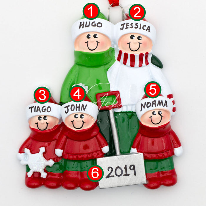 Winter Family of 5 Personalized Christmas Ornament
