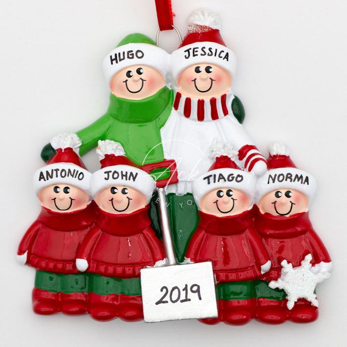 Winter Family of 6 Personalized Christmas Ornament