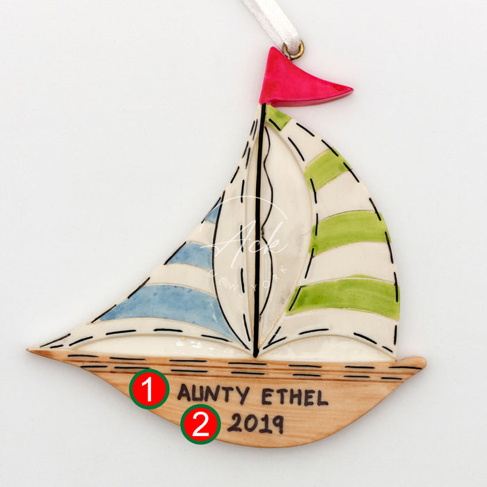 Sailing Boat Personalized Christmas Ornament